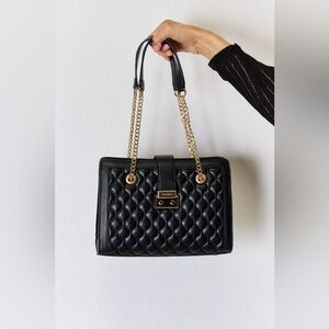 BOUTIQUE David Jones Quilted PU Leather & Chain Straps Handbag, in Black